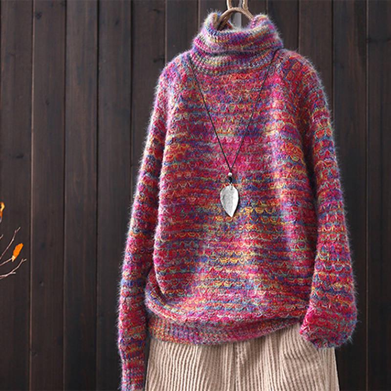 Pofulove Women's Winter Coat Women's Thick Fashion Base Sweater Colorful Turtleneck Sweater