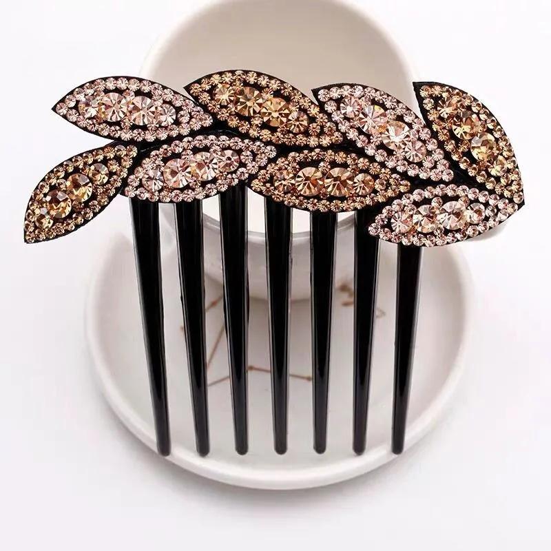Diamond Leaf Hair Comb Insert Comb Hair Accessories Plate Hairball Head Drill Bit Flower Girl Hairpin Mother Headdress Shiny Hairpin