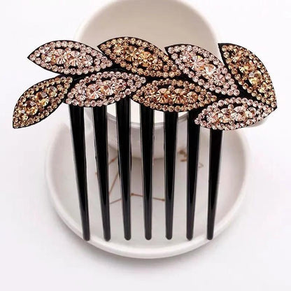 Diamond Leaf Hair Comb Insert Comb Hair Accessories Plate Hairball Head Drill Bit Flower Girl Hairpin Mother Headdress Shiny Hairpin