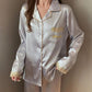 Women's Spring Autumn Long-sleeved Pajamas Set Thin Ice Silk Embroidered Homewear Sexy Simulation Silk Casual Suit Outer Wear Pyjamas Sleeping Suit
