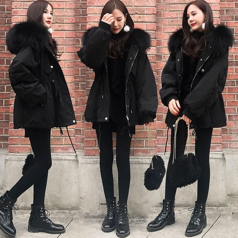 Women's Eiderdown Cotton Padded Jacket Winter Thick Hooded  Parka Coat  Drawstring Jacket Coat with Faux Fur Collar