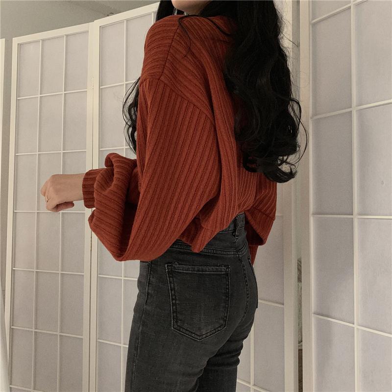 Winter Sweaters Women Lantern Sleeve Plus Size Loose V Neck Pullovers Knitted Jumper 2021 Fall New Fashion Black Oversized Harajuku Sweaters