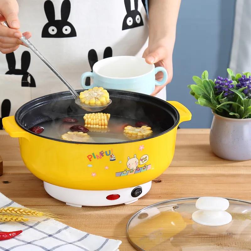 1000W Double Gear Electric Heat Pot 28cm Non-stick Cookware Boiling Soup Pot with 1 Steamer for Family