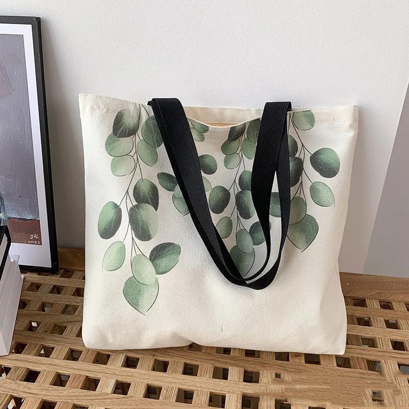 Leaf Pattern Women Canvas Bags Travel Casual Large Daily Shoulder Tote Shopper Handbag Simple Hobo Bags Simple Style