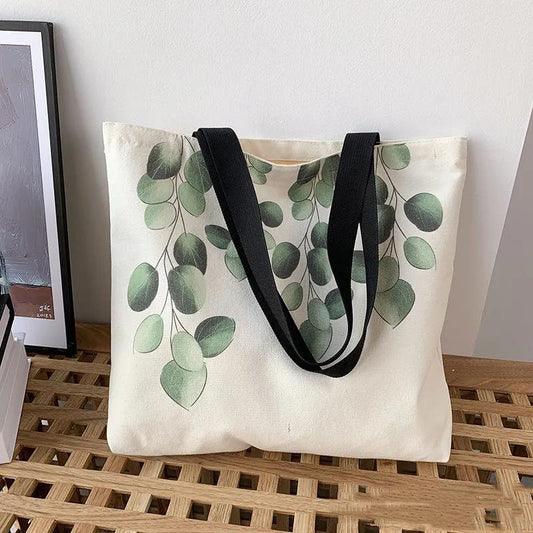 Leaf Pattern Women Canvas Bags Travel Casual Large Daily Shoulder Tote Shopper Handbag Simple Hobo Bags Simple Style