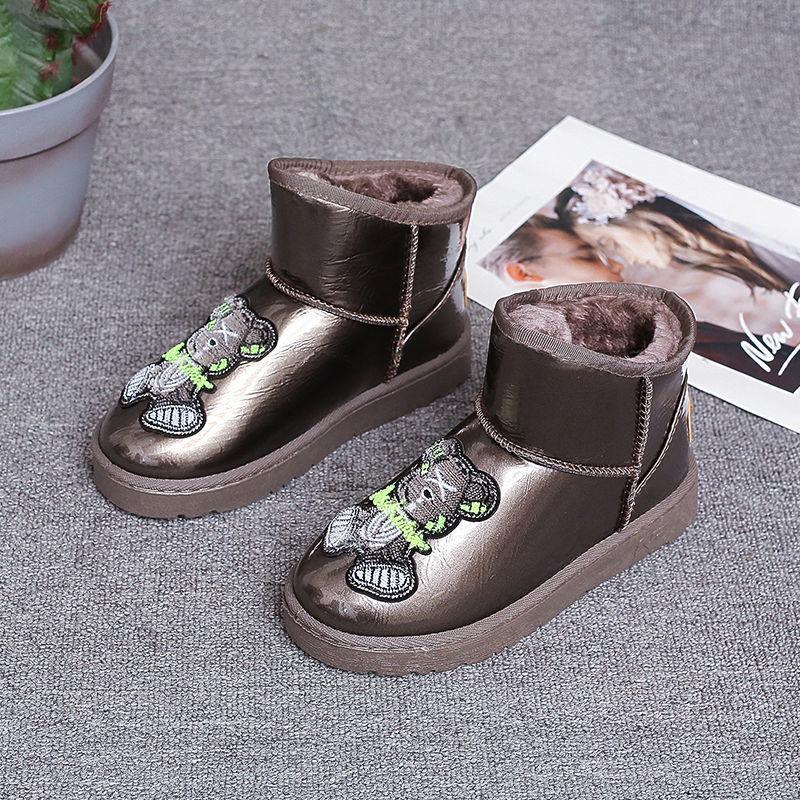 Women's Patent Leather Waterproof Snow Boots Women's Thick Cotton Shoes Winter Plus Velvet Non-slip Short Boots