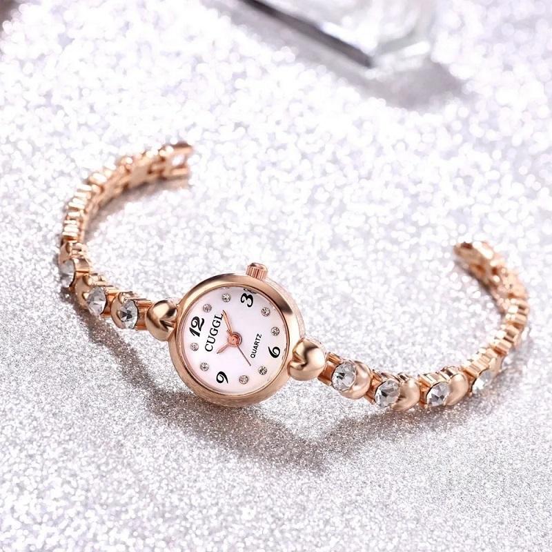Women's Korean Luxury Rhinestones Quartz Watches Small Simple Bracelet Watches Crystal Diamond All-match Watch Bracelet