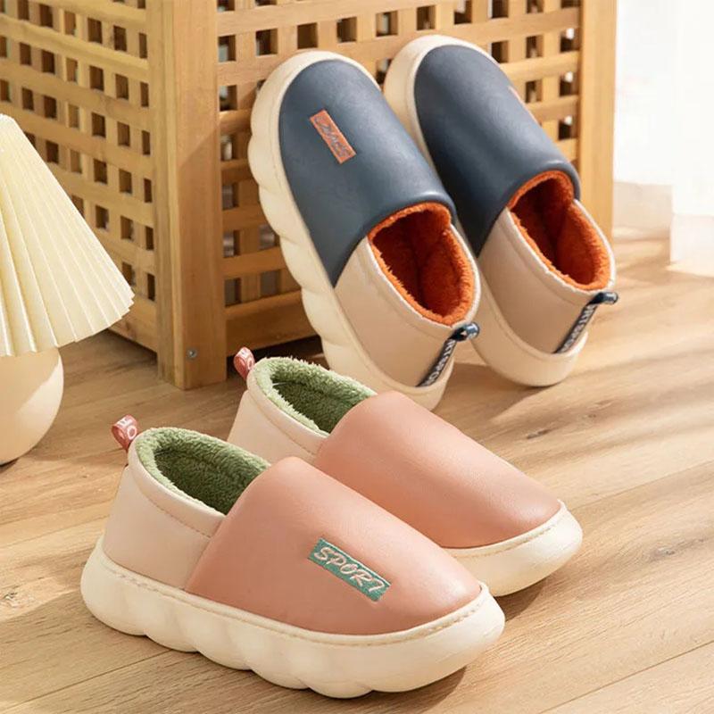 Winter Waterproof All-inclusive Heel Cotton Slippers Ladies Thick-soled Non-slip Home Household Cold-proof Warm and Velvet Cotton Shoes Men