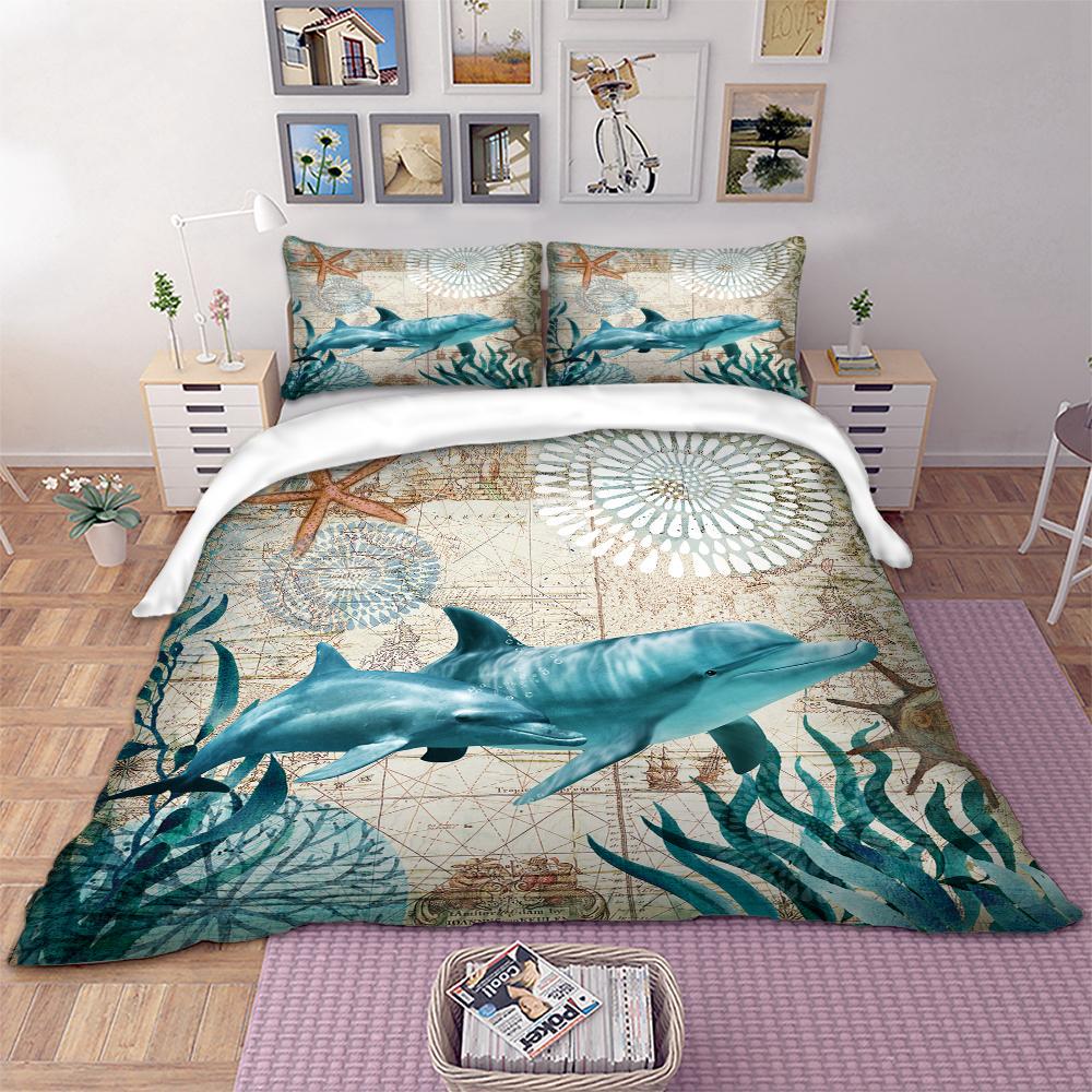 Duvet Cover Fashion 3pcs 3D Dolphin Bedding Set Queen King Size Bedroom Comforter Cover