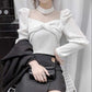 Mesh Velvet Top Spring and Autumn French Style High-end Puff Sleeves Exposed Collarbone Hollow Shirt Women