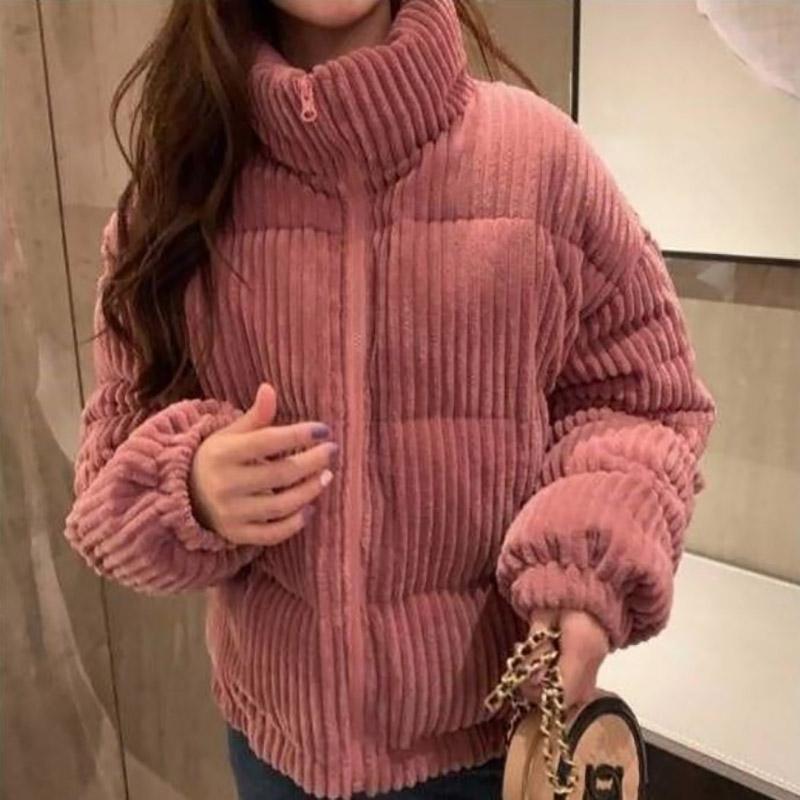 Winter Down Coat Korean Fashion Short Corduroy Coat Thick Loose Plus Size Down Jacket