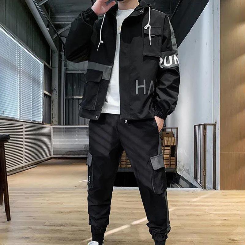 Three-piece Men's Spring and Autumn Sports Suit Youth Casual Work Clothes Jacket Tooling Suit Hooded Casual Sportswear