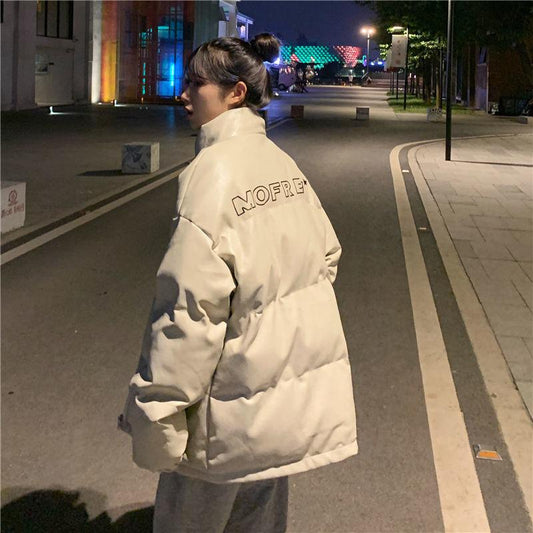Cotton Jacket Female Winter All-match Pu Leather Cotton Jacket Korean Version of Loose Cotton Jacket Thickened Student Bread Jacket