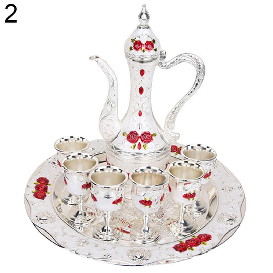 8Pcs/Set Retro Zinc Alloy Wine Cup Kettle Tray Kit Home Wedding Decor Container