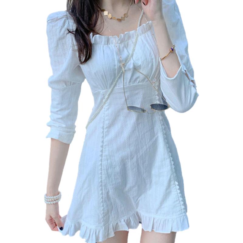 White Sexy Women's Summer Dress Ruffle Knee-length Daily Wear Office Dating Party