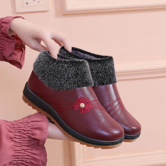 Plus Velvet Thick Warm Cotton Shoes In Winter Comfortable Soft Sole Women's Comfortable Flat Leather Shoes