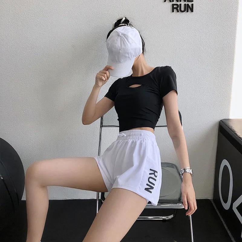 Quick-drying Shorts Women's Anti-glare Summer High-waist Sports Pants Fitness Pants Fake Two-piece Loose Running Breathable Yoga Pants