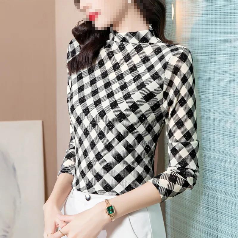 Spring and Autumn Long Sleeve T-Shirt Loose Striped Top Short Casual Half Turtleneck Bottoming Shirt