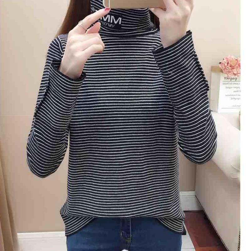 Thick Striped Sweater Loose Long Sleeve High Neck Bottoming Blouse