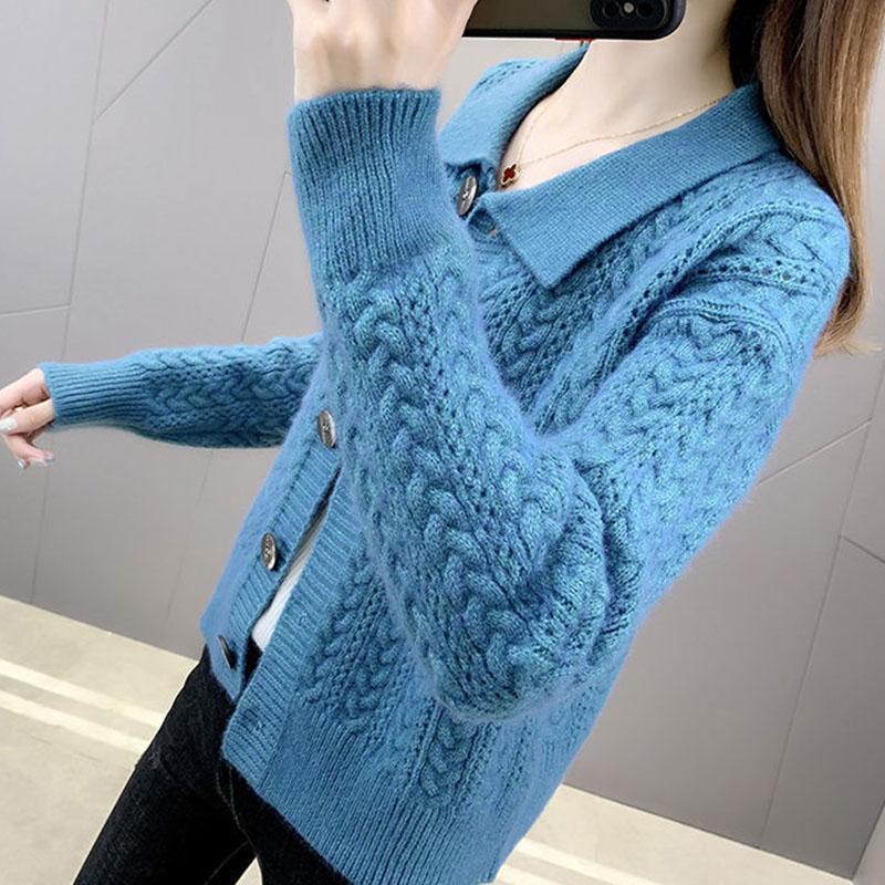 Autumn and Winter Solid Color Cardigan Jacket Knitted Loose Long-sleeved Tops Fashion Simple Women's Sweater