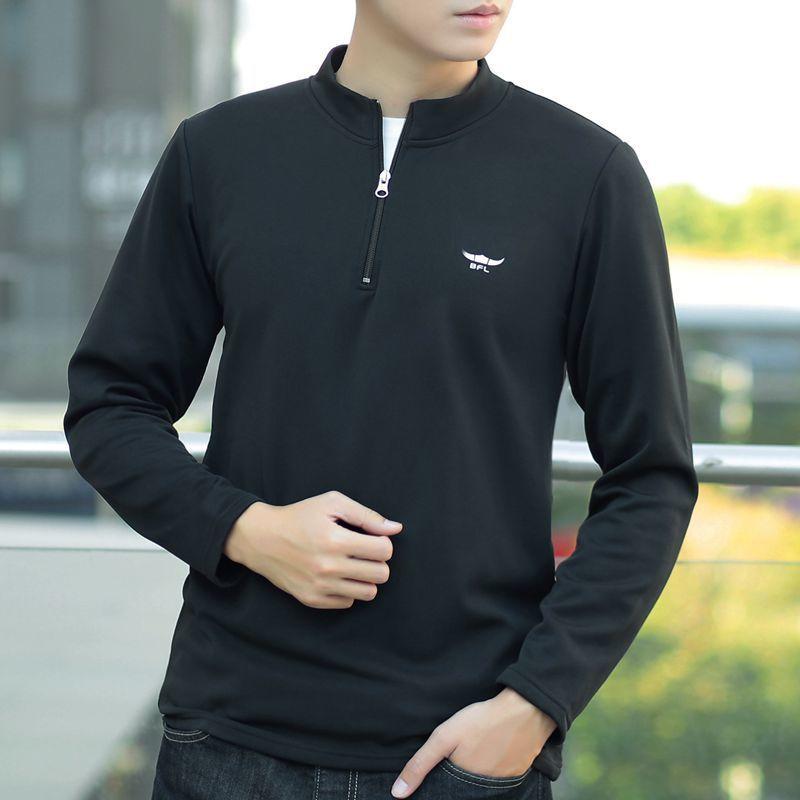 Men's Long-sleeved Half-zip Stand-up Collar Solid Color T-shirt Sports Bottoming Shirt Keeps Warm and Comfortable In Winter