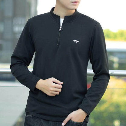 Men's Long-sleeved Half-zip Stand-up Collar Solid Color T-shirt Sports Bottoming Shirt Keeps Warm and Comfortable In Winter