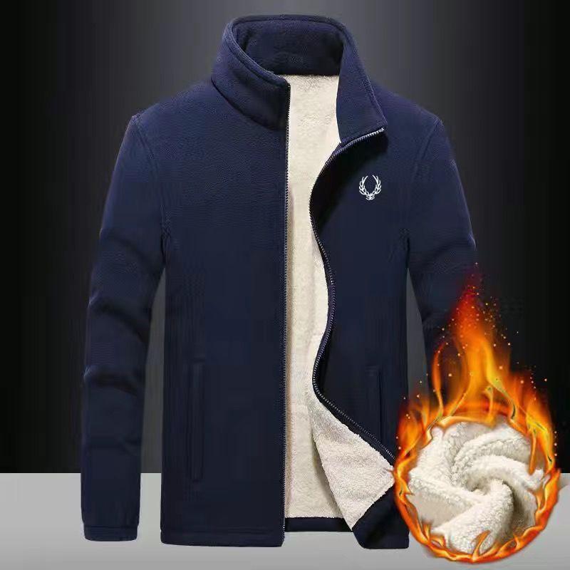 Men's Autumn and Winter Plus Velvet Thick Coat Grain Velvet Stand-up Collar Plus Fat Fat Jacket Outerwear
