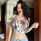 Street Style Face Print Lace-up Halter Vest Women's Summer Sexy Beauty Back Crop Top Beaded Strap Camisole Sleeveless Beach Wear Cool Steetwear Top