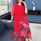 XL-XXXXXXL Women's Summer Dress Middle-aged Mother Chiffon Veil Short Sleeve Round Neck Large Size Over The Knee Daily Wear
