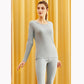 Women's Long Sleeve Cotton Thermal Underwear Round Neck Solid Color Bottoming Pajama Set Slim Fit Elastic Pants Two Piece Set Sleeping Suit