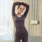 Women's Modal Elastic Seamless Body Pajamas Set Fitting Warm Thin Tight Pyjamas Solid Round Neck Long Sleeves Sleeping Suit Nightgowns Set