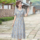Women's Elegant Loose Dress V-neck Floral Decorative Fabric Lightweight and Breathable A-line Version Mid-length Women's Dress Loose and Comfortable
