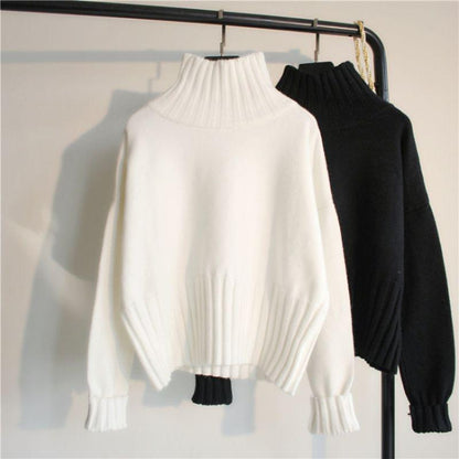 Podilove long-sleeve bottoming shirt white short section loose lazy wind turtleneck small fresh