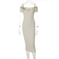Women's Spring Fashion One Word Neck Ribbed Long Dress