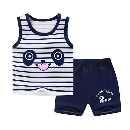 Children's Vest Set Cotton Comfortable Sweat-absorbing Breathable Sleeveless T-shirt + Shorts Cute Printing Boys and Girls Summer Baby Two-piece Set
