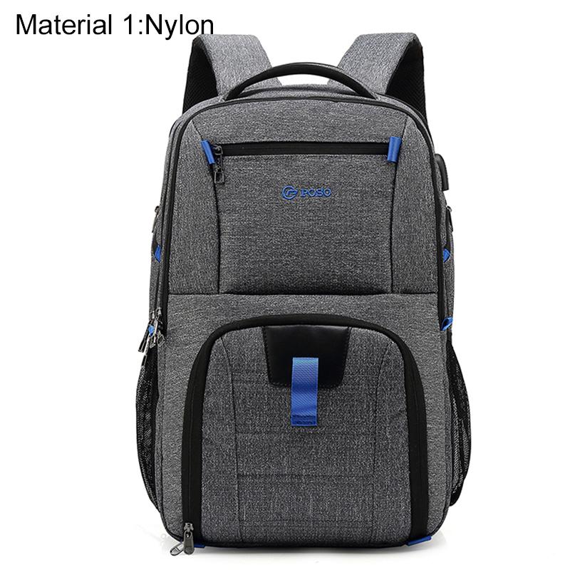 Men's Backpack Waterproof/Large Capacity /USB Charging Laptop Backpack 17 Inch School Bag for Boy Nylon/Canvas Black/Gray PS-501