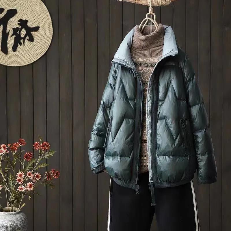 Women's Short Cotton Down Padded Jacket Stand-up Collar Thick Down Cotton Bright Surface Thickening Trendy Clothing