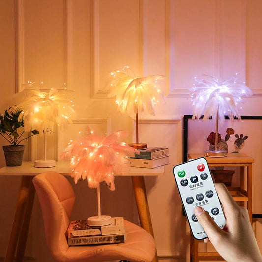 Feather acrylic battery operated Table Lamp for bedroom LED Bedside lamp Reading Room art deco lamp