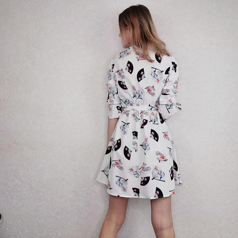 Spring Autumn Plus Size Shirt Dress Slim Mid-length Print Shirt Dress OL Casual A-line Dress with Belt