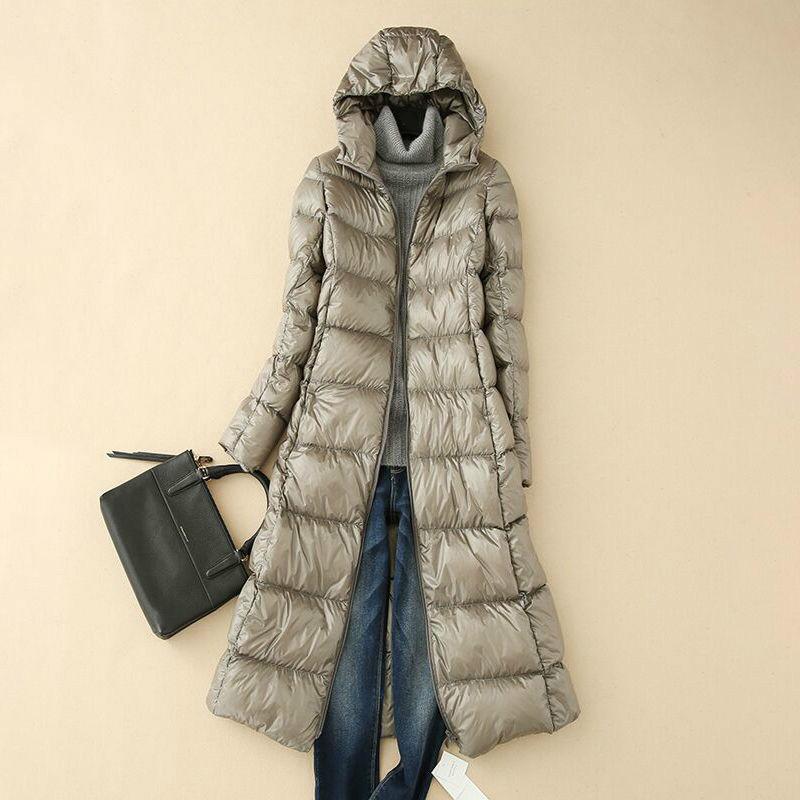 Long Down Jacket Women Winter Ultra Light Down Coat Female Hooded Puffer Jacket  Ladies Large Size Warm White Down Parka Outwear