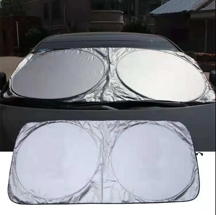 Car Sun Visor Double Ring Folding Storage Silver-plated Cloth Sunshade Block Light Black Bottom Heat Insulation Summer Car Interior Cooling Supplies