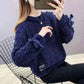 Fleece Chenille Crew Neck Sweater Tie Bow Long Sleeve Knit Sweater Solid Color Loose Oversized Sweater