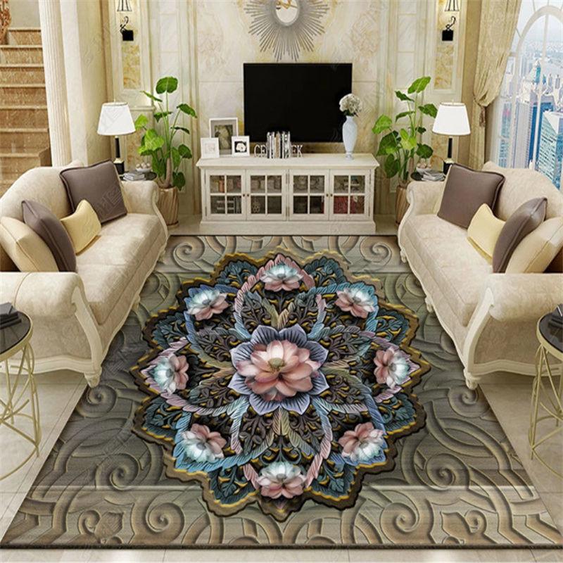 American Retro European National Style Living Room Golden Drill Rug Simple Sofa Coffee Table Bedroom Bedside Blanket