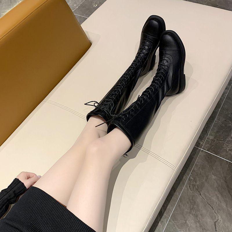 Women's Autumn Boots Lace-up High-Top Martin Women's Boots Not Over The Knee Boots Small Girls Cavalier Boots