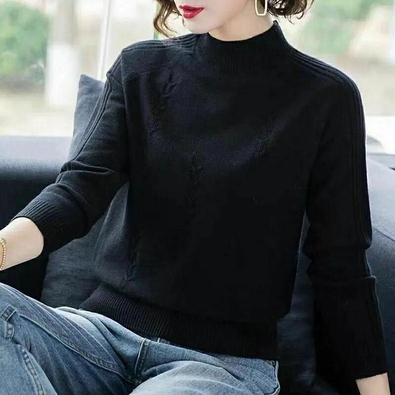 Sweater Women's Half Turtleneck Knitwear Pullover Korean Loose Solid Color Short Jacquard Trending Sweater Autumn and Winter Top