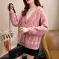 Autumn and Winter Mohair Cardigan Jacket Wild Loose Casual Sweater V-neck Knitted Female Top