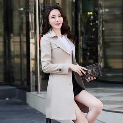 Solid A-Line Long Trench Coat Casual Plus Size Basic Windbreaker Loose England Style Outwear