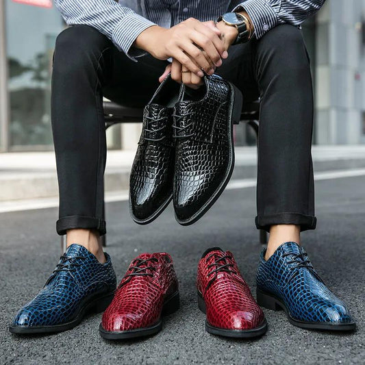Men's Shoes Alligator British Pointed Men's High Heeled Shoes Personality Heightening Shoes Hair Stylist European Men's Shoes