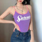 Women's Summer Sexy Top Slim Fit All-match Printed Camisole Sleeveless Crop Top Skinny Show Waist Cami Top Strap Swing Vest Casual Steetwear Tank Top