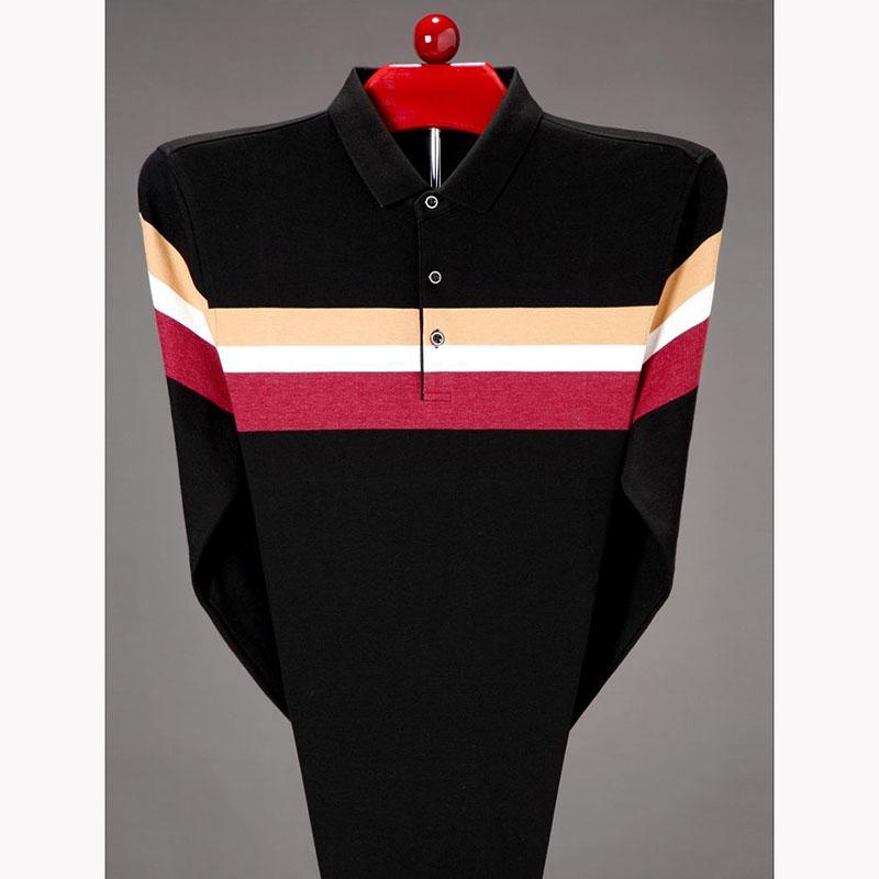 Spring and Autumn Lapel Striped Long Sleeve T-Shirt Men's Thin Cotton Loose Polo Shirt Casual Business Top